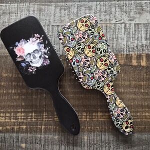 Brand New Set of Gothic Skull Themed Paddle Hair Brushes ~ 8 1/2" ~ BNIP